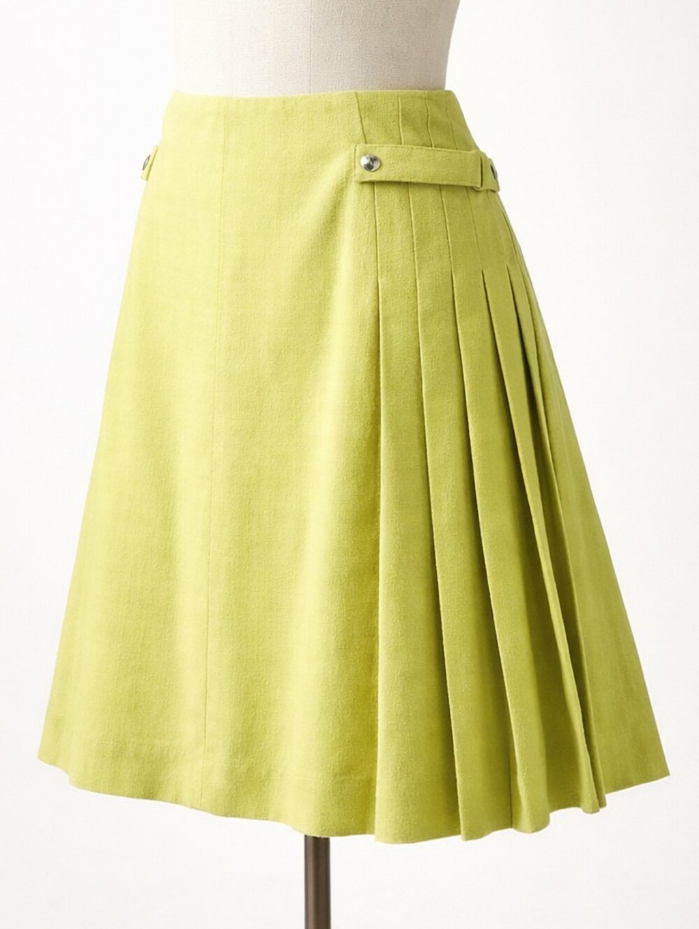 Vintage David Meister Y2K Lime Green Pleated Cotton Skirt Size 10